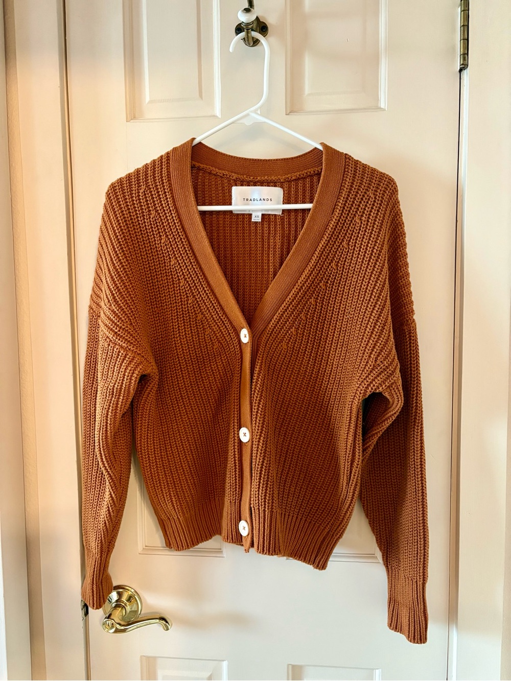 Tradlands Burnt Orange Chunky V-Neck Button Cardigan
